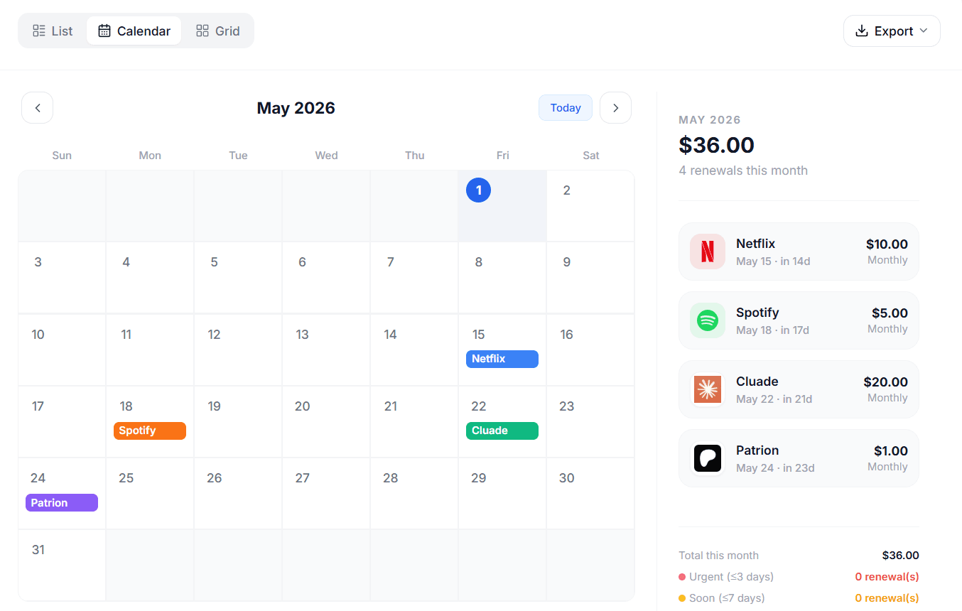 Calendar view